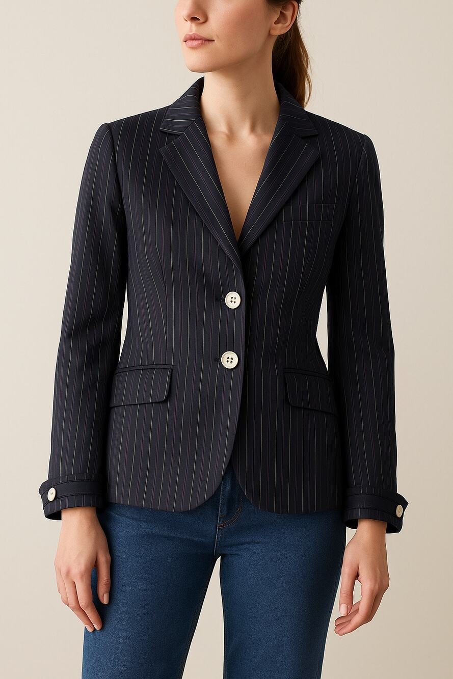 Vintage Sonia Bogner Navy Blazer Pinstripes Fitted Jacket Size 8 Single 38